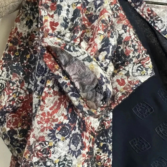 Kate & Sam Floral Blouse 2X Semi Sheer Tassles Navy Blue Red White Peplum Top - Picture 8 of 9